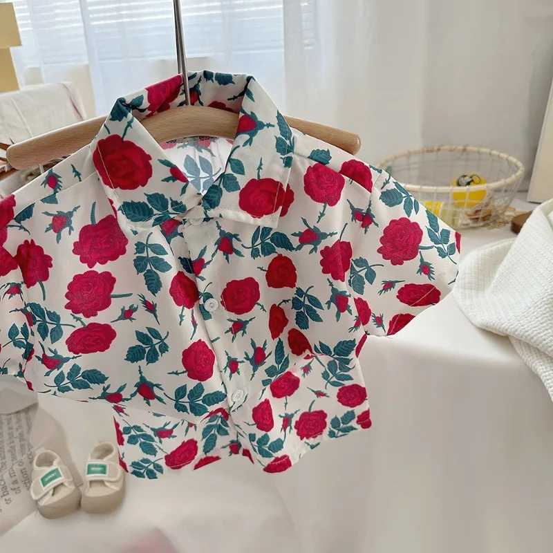 Clothing Sets 2-9T childrens and boys clothing floral pattern boy shirt+short 2-piece clothing boy summer party birthday handsome clothing WX