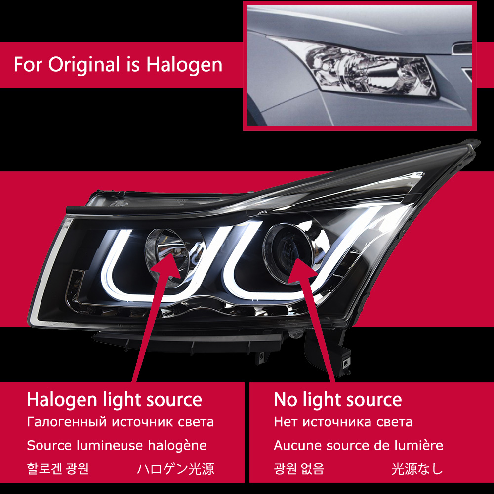 Headlight For Cruze 20 08-20 15 LED Head Lamp DRL Turn Signal Angel Eyes Daytime Light LED Projector Bifocal Lens