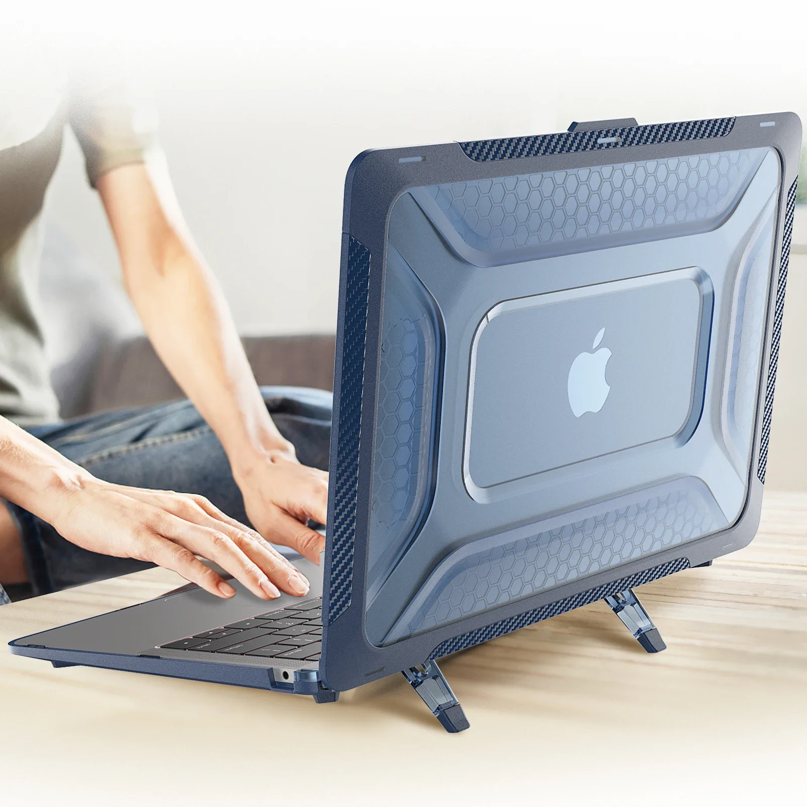 For Macbook Pro 13 inch Laptop Replace Protective Cases Mac Book M1 M2 13" Shockproof Fold Kickstand Cover Rugged Honeycomb Hard Shell with TPU B