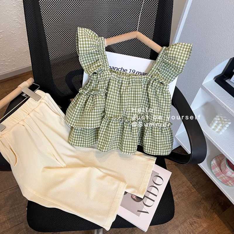 Clothing Sets Girls Set Summer Flight Sleeves Plain Tank Top Shirt+Leggings 2PCS Set Childrens Baby Clothing Set Girls Clothing Set 2-7 Years WX