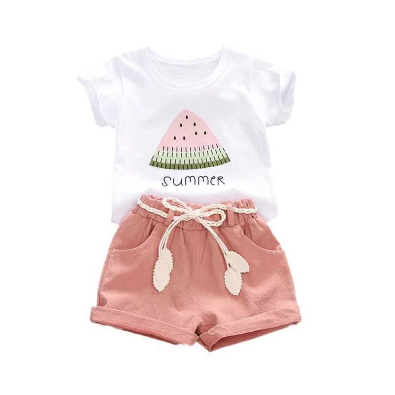 Clothing Sets Children and girls short sleeved clothing set childrens watermelon printed mini T-shirt set WX