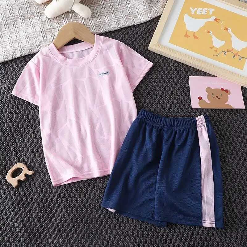 Clothing Sets Childrens summer quick drying ventilation net 2 T-shirts+pants sportswear 18m-11 year old boys and girls fashion clothing pajamas clothi