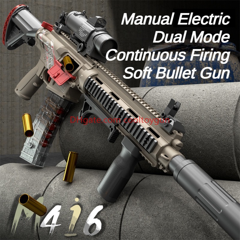 DIY M416 Soft Bullets Rifle Toy Gun Detachable Shell Ejected Launcher Automatic Manual Dual Mode Continuous Firing With Scope Outdoor Cs Pubg Game Prop Gifts