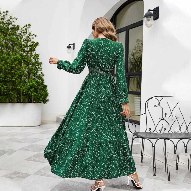 Basic Casual Dresses Spring Gentle Wind Feminine V-neck Long-slved Dress Autumn And Winter Waist Slimming With A Coat With A Long Skirt Y240515