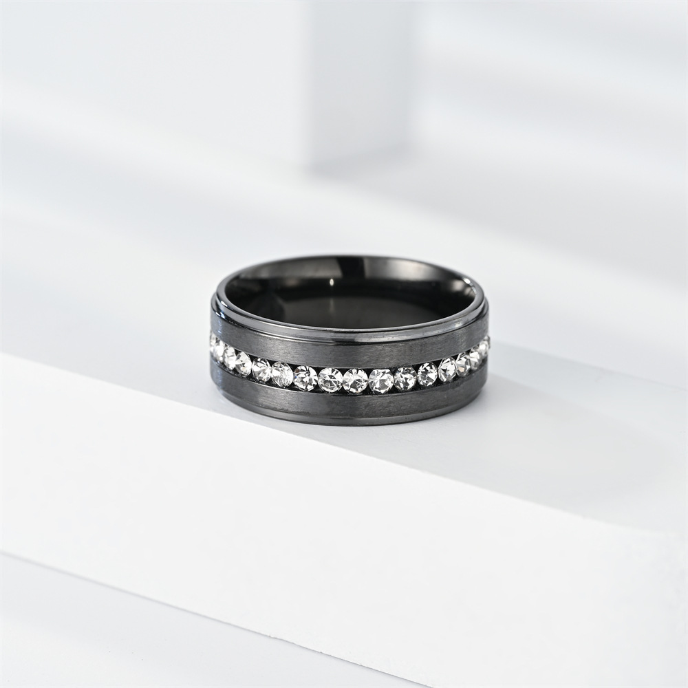 Cross-border Stainless Steel Ring Band Gold black Matte Diamond Mens Ring Charm Gift Fashion Fine Jewelry