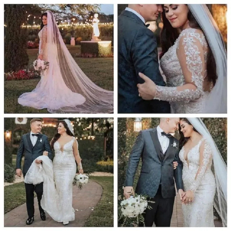 Sparkg Lace Mermaid Wedding Dresses Sheer Long Sleeves Scoop Neck Beaded Backless Boho Beach Plus Size Bridal Gowns Bc18019 0618 0703