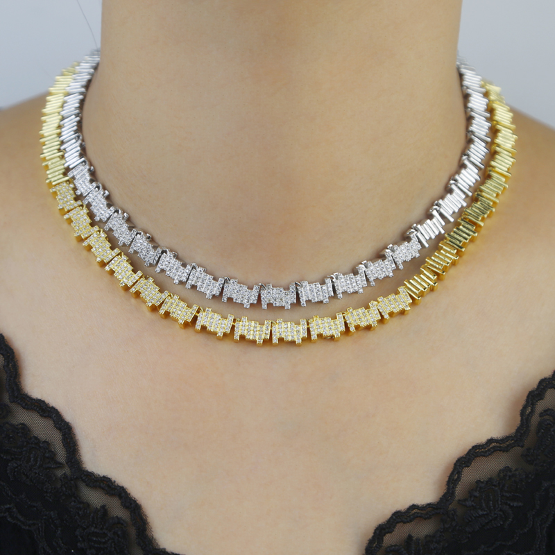 Iced Out Bling Rectangle 5A Cubic Zirconia Choker Necklace Multi Short Bar Cz Charm Fashion Women Girl Jewelry