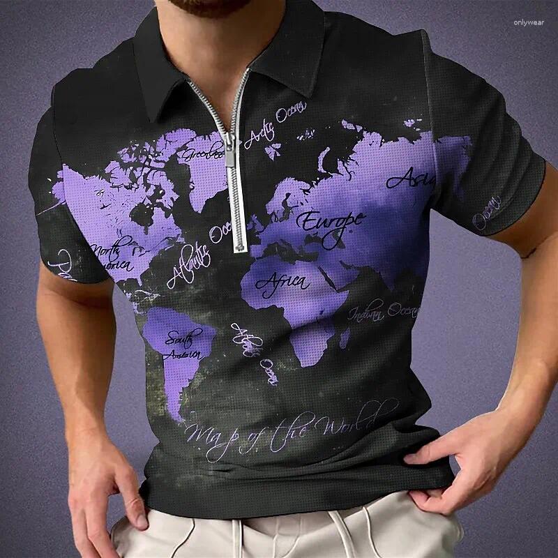 Men's Polos Outdoor Casual Vintage Street Comfortable Lightweight Wear Resistant Zippered Pattern Print Lapel Short Sleeve Polo Shirt