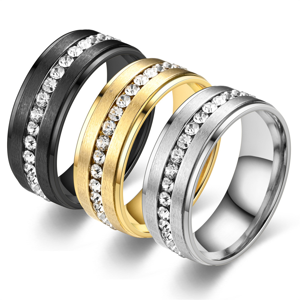 Cross-border Stainless Steel Ring Band Gold black Matte Diamond Mens Ring Charm Gift Fashion Fine Jewelry