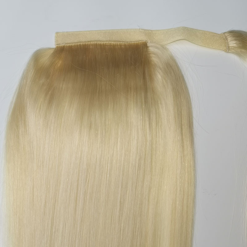Brazilian Human Hair Ponytails Magic Sticker Straight Hook & Loop Ponytail Peruvian Indian 613# Blonde Color 10-28inch