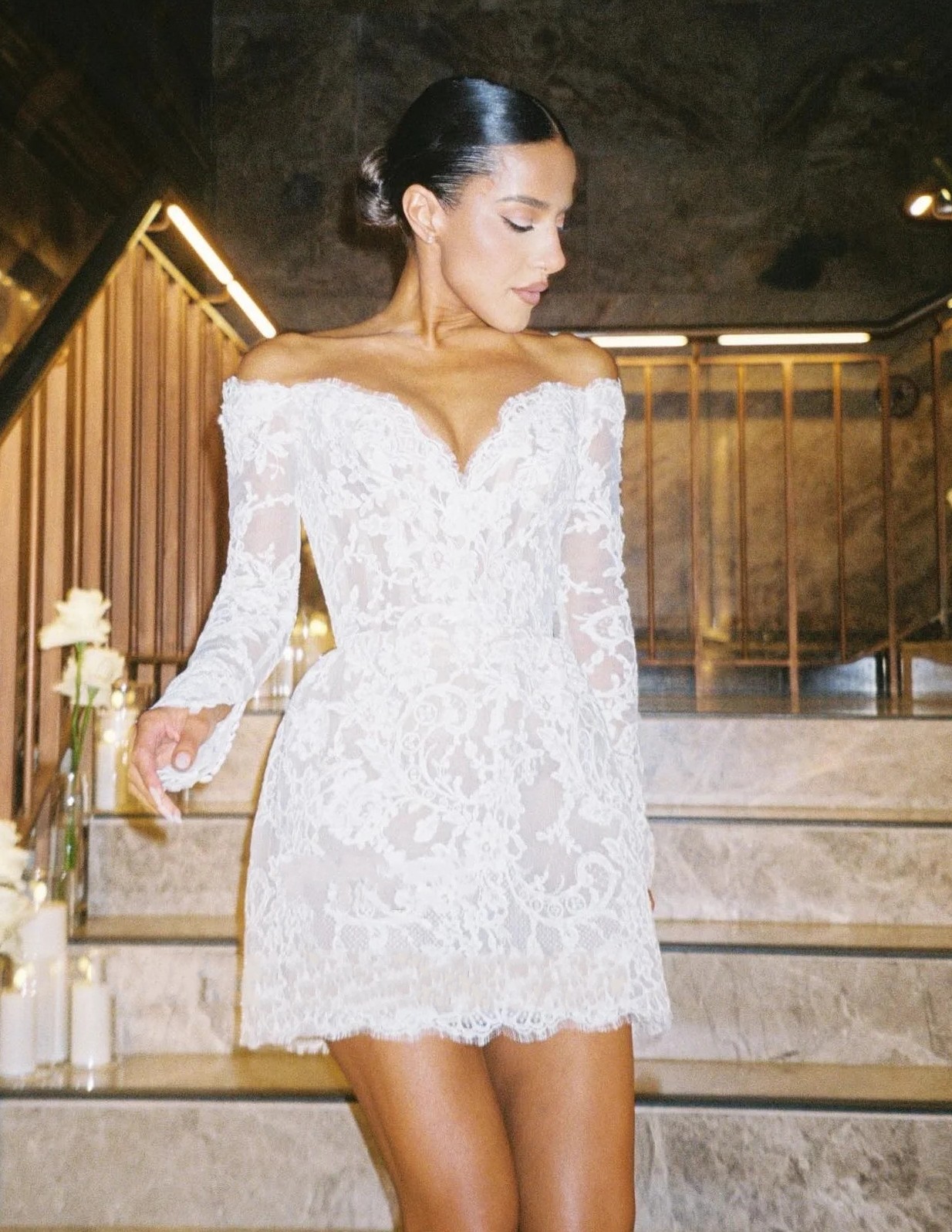 Short Civil Lace Wedding Dress Ivory Off Shoulder Mini Bridal Gowns For Women Bride Backless Vestidos De Novia Customed