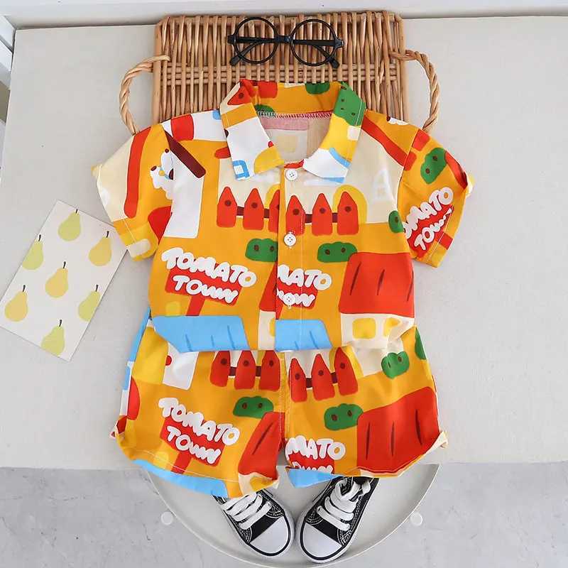 Clothing Sets Summer Childrens Baby Boys and Girls Colorful Printed Shirts and Short Childrens Fashion Clothing Childrens WX64514