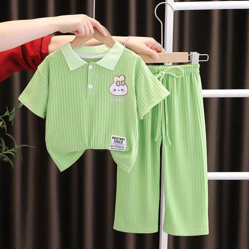 Clothing Sets Summer baby girl clothing set childrens flip collar ice silk T-shirt and pants 2-piece set childrens casual top WX