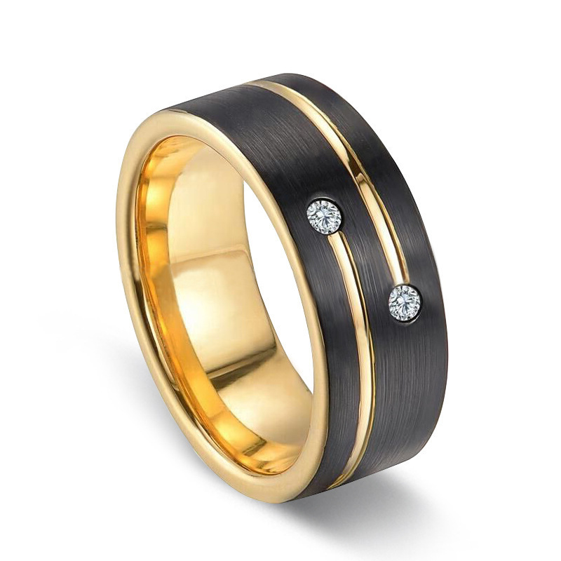 Gold Diamond Groove Ring Band Contrast Color Black Gold Mens Rings Wedding Promise Band Designer Jewelry Charm Gift
