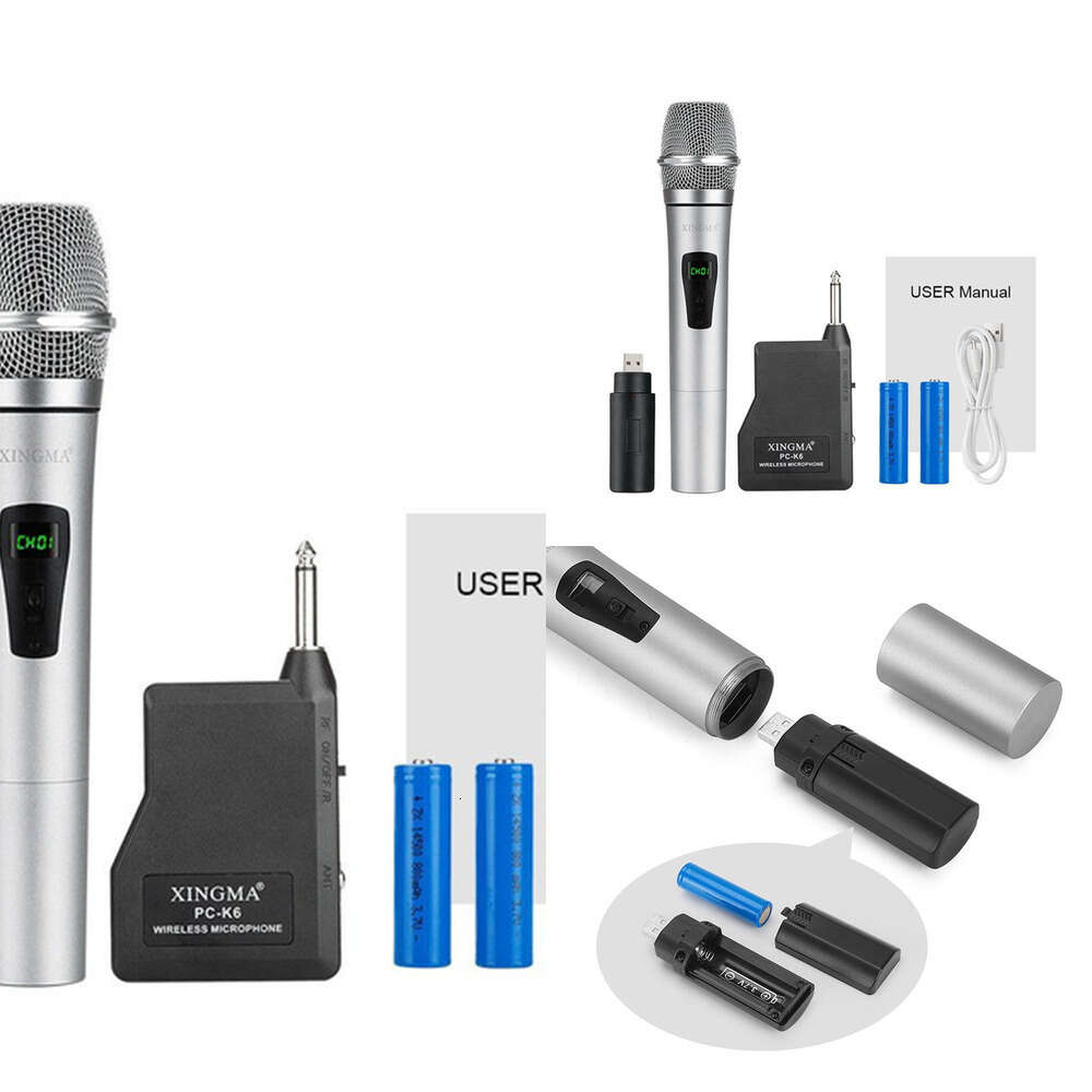 New XINGMA PC-K6 Portable Rechargeable LED Wireless Microphone Dynamic Handheld Karaoke Mic VHF with Receiver for KTV Speech