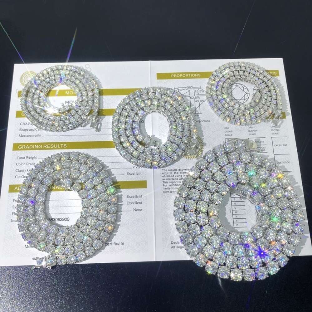 fashion luxury moissanite necklace hip hop 925 sterling vvs diamond necklace tennis chain designers design holiday gifts silver 2mm 3mm 4mm 5mm 6.5mm