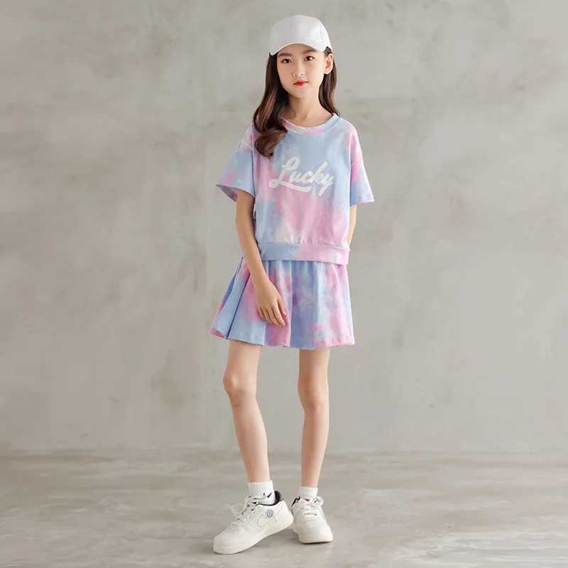 Clothing Sets Summer Girls Golf Tennis Clothing Set Childrens Tie Dye T-shirt and Skirt 2-piece Youth Top WX92415