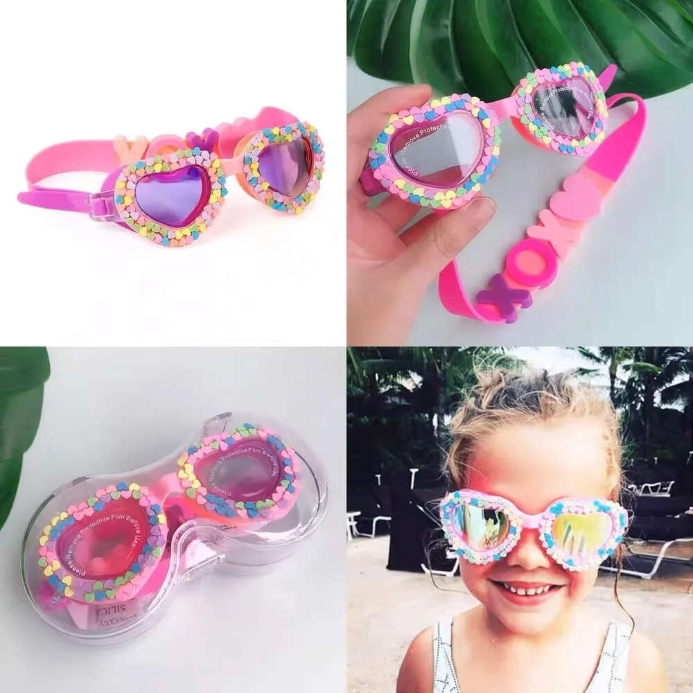 New lovely Waterproof Children's Swimming Goggles Candy Rainbow Heart UV Fogging Proof Swim Training Glasses For Children Kids