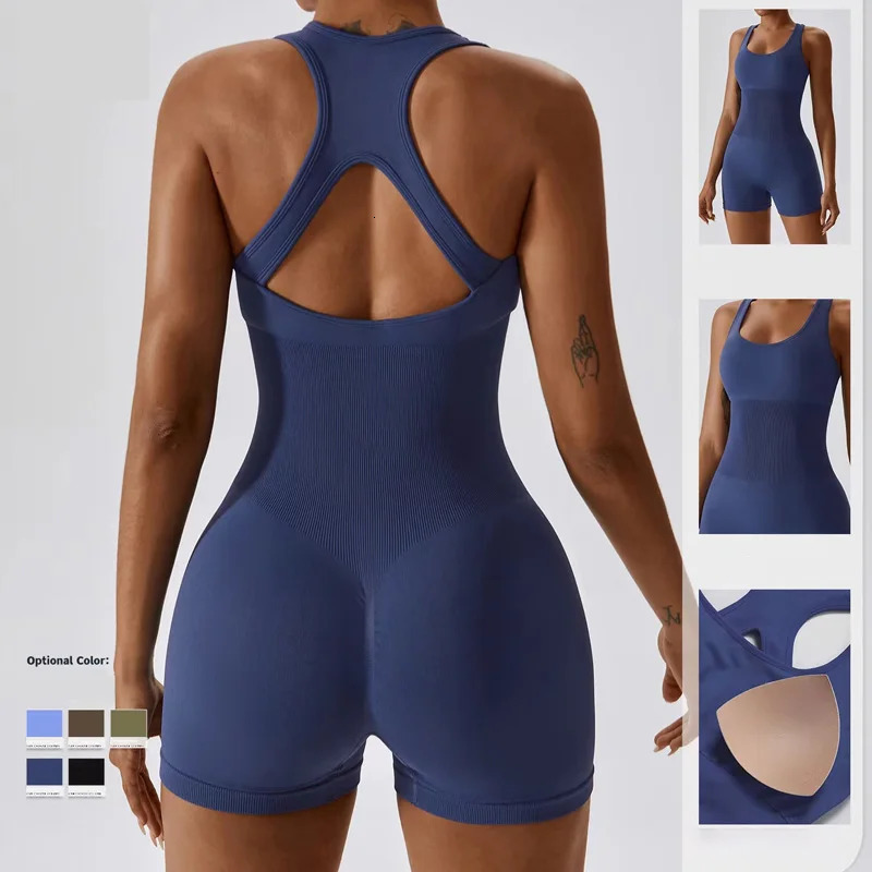 Summer Solid Seamless Yoga Jumpsuit One Piece Outfit Fitness Bodysuit Workout Clothes for Women Sportwear Women Set Activewear 240517