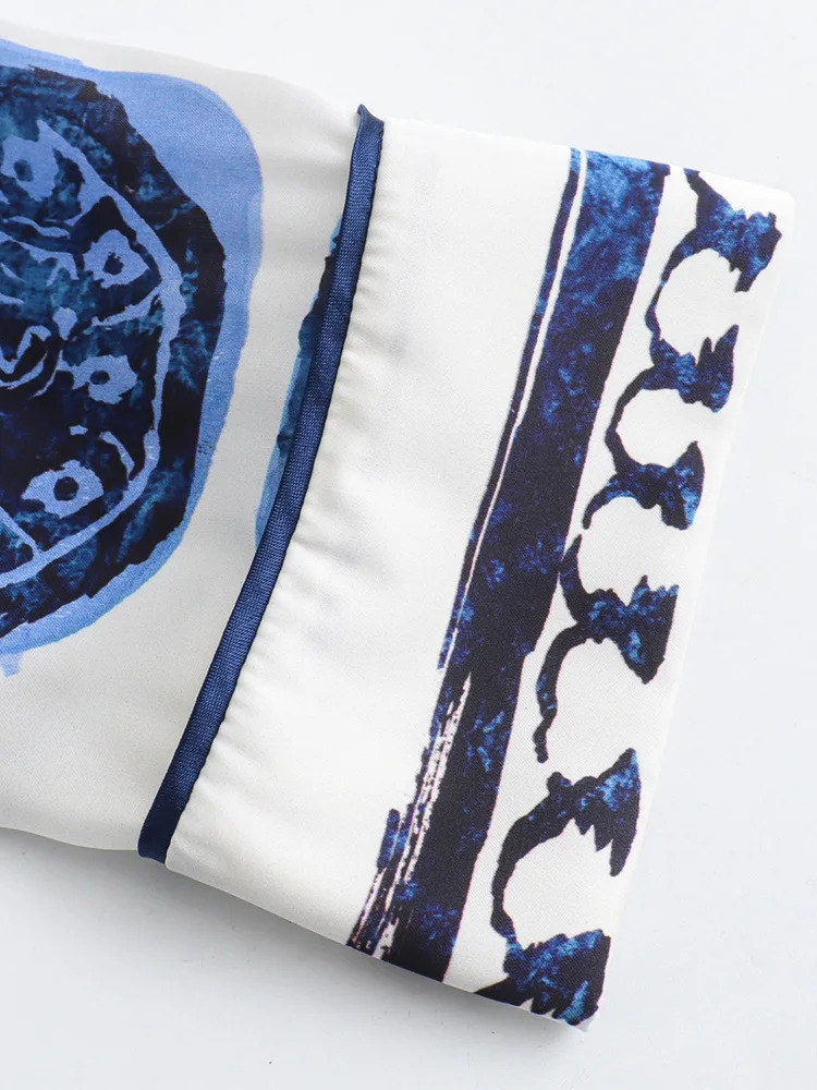 Two Piece Set For Women Outfit Spring Vintage Print Pant Sets Notched Lapel Shirt And Straight Leg Trousers Co Ord 240514