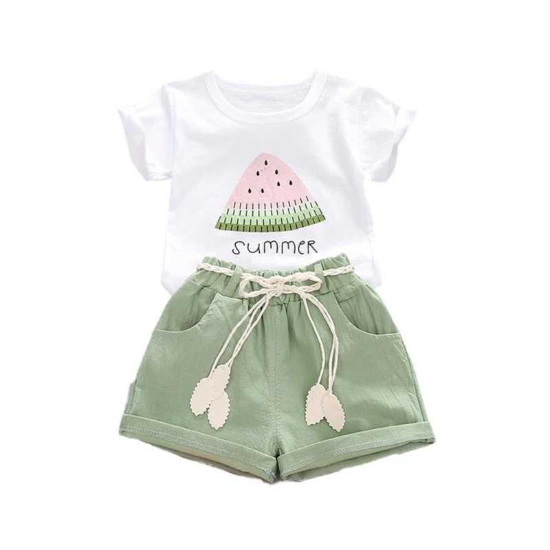Clothing Sets Children and girls short sleeved clothing set childrens watermelon printed mini T-shirt set WX