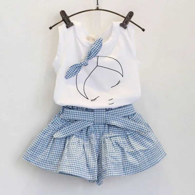 Clothing Sets 2024 Summer Girls Clothing Set Childrens Fashion Casual Two piece Set Short Sleeves WX
