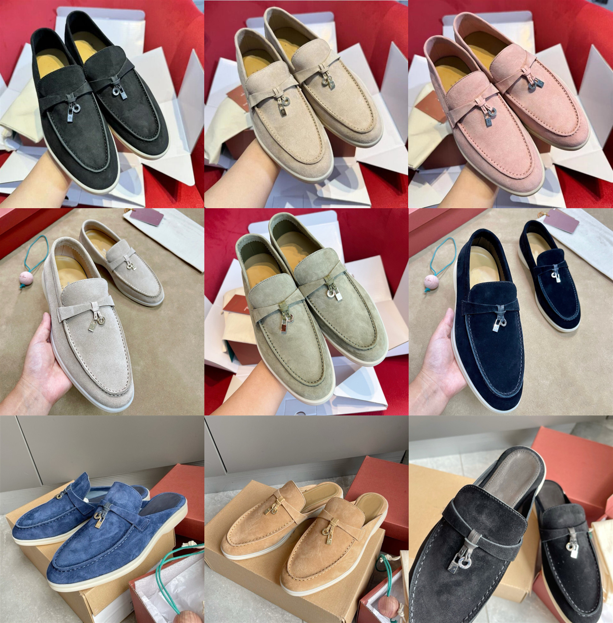2025 Designer Summer Walk Charms Loafers for Both Men and Women Real Suede Stylish Sneakers Flats Mules Fashion Slippers