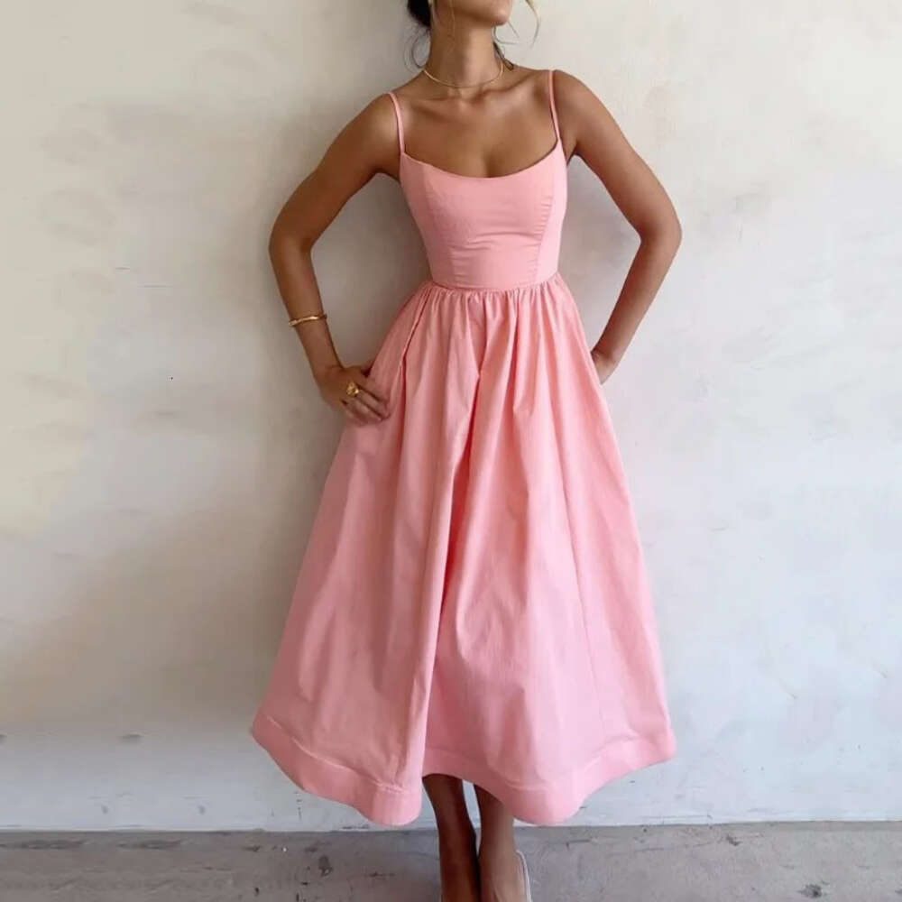 2024 Summer New Women's Wear Temperament Commuting Sexy Low cut Slim Fit Waist Strap Dress F51732