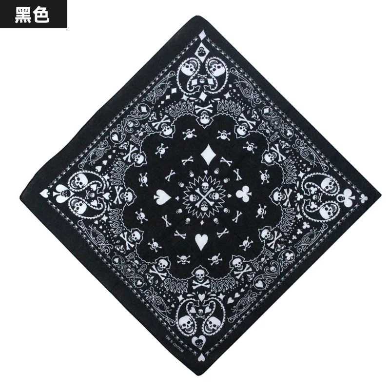 Bandanas Durag 55cm White Black Red Skull Geometric Bandana Unisex Harajuku Hip Hop Square Headband Motorcycle Sports Hair Wr Wristband J240516