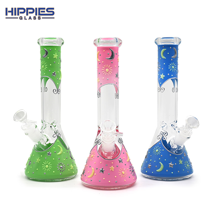 Glass Bottle With Luminous Star And Moon,Borosilicate Glass Water Pipe,Glass Bong,Glass Hookah,Hand Painted,Home Decorations,Smoking Accessaries