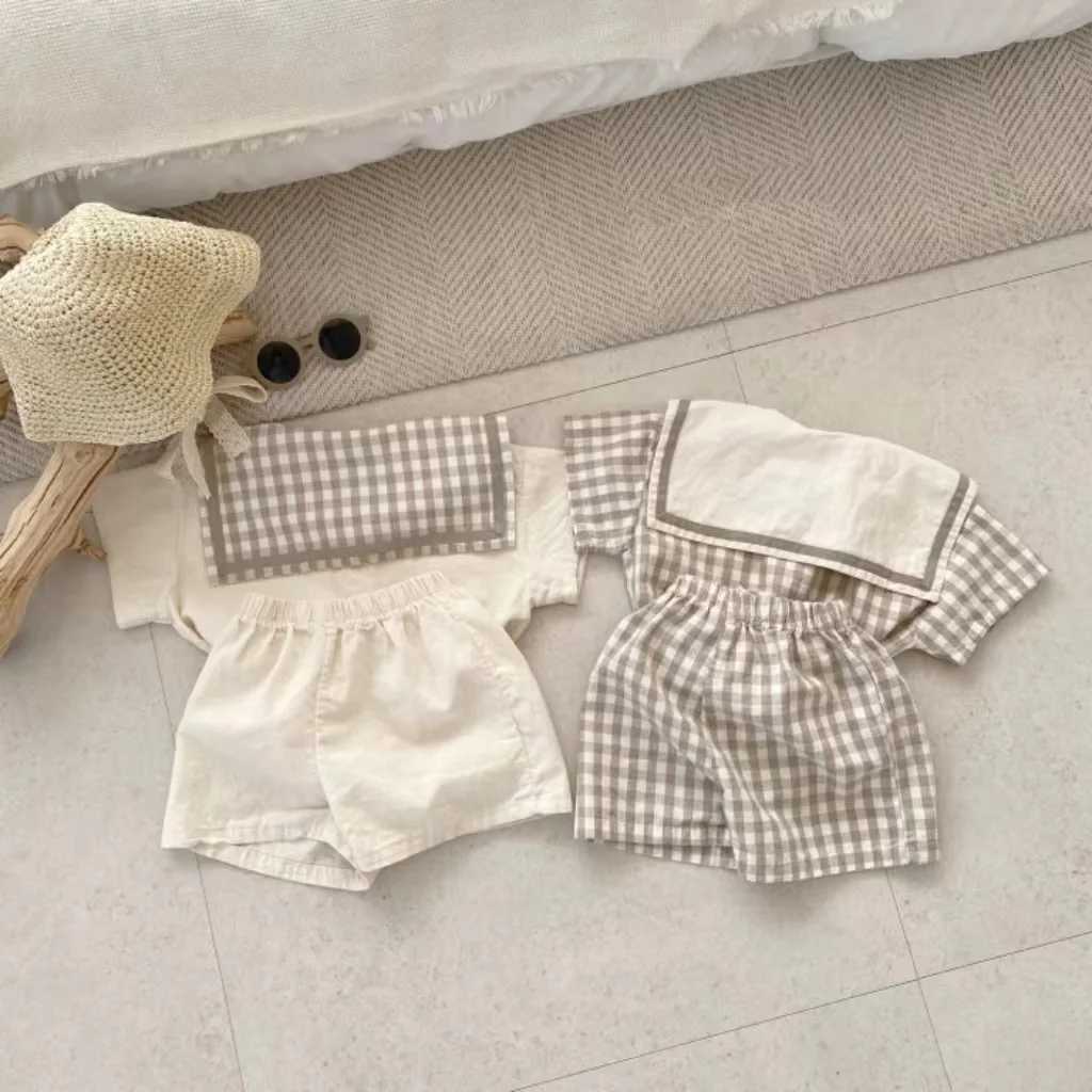 Clothing Sets Childrens clothing set summer and spring new childrens doll collar T-shirt+shorts newborn baby jogging set 2-piece set for young boys an