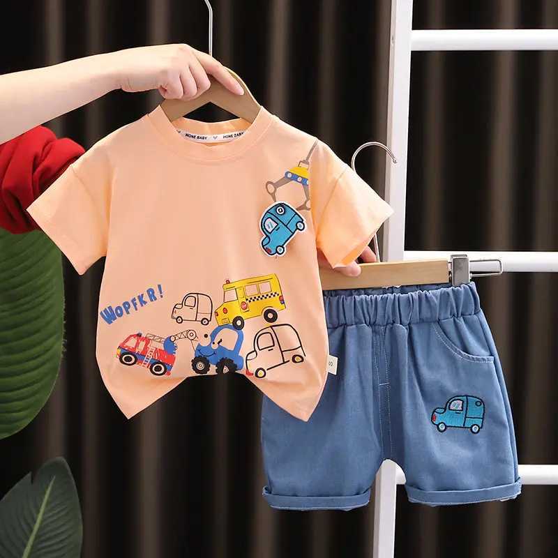 Clothing Sets Summer childrens baby cotton clothing car T-shirts and shorts 2 pieces/set childrens fashionable clothing baby track and field clothing 