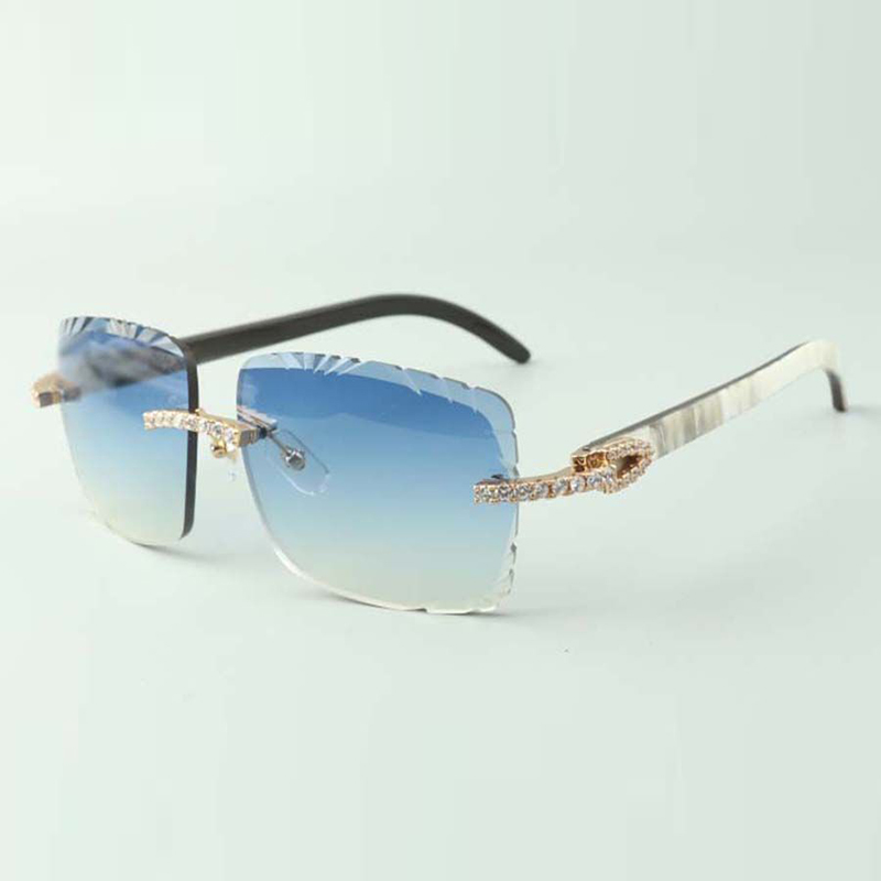 Cutting lens endless diamonds sunglasses 3524020, natural mixed buffalo horns temples glasses, size: 58-18-140mm