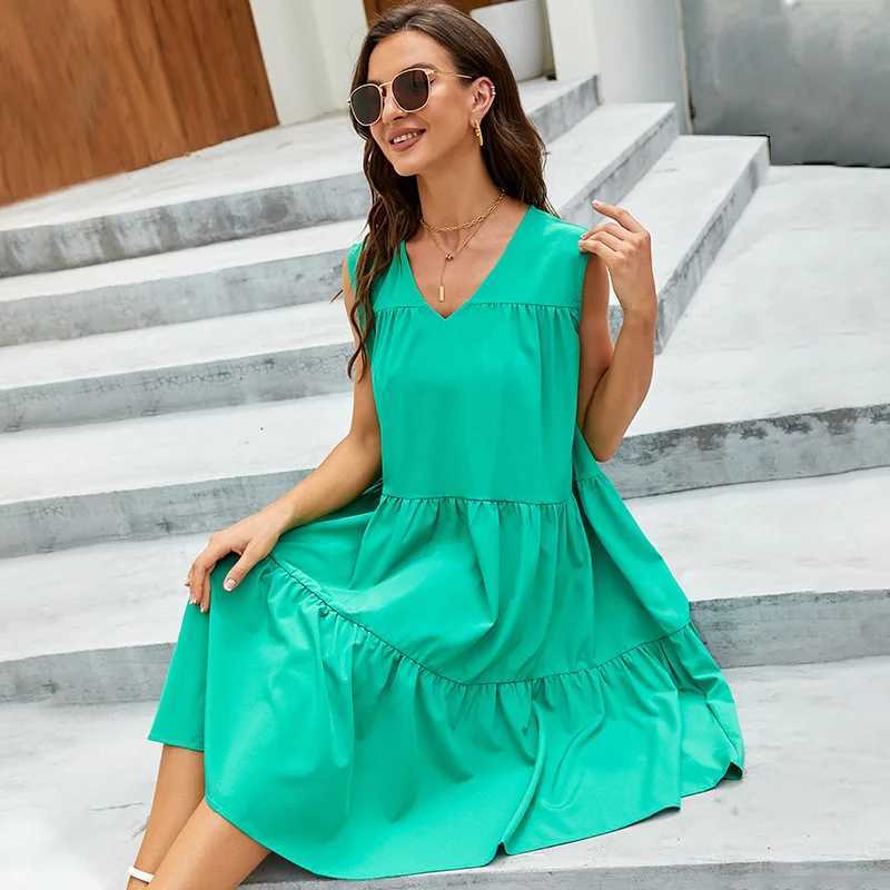 Basic Casual Dresses Orange bright dress spring and summer new all-matching small skirt fresh mini skirt beach holiday beach dress Y240515