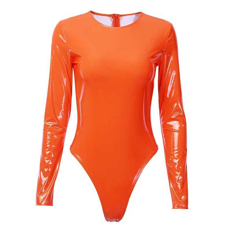 Women's Jumpsuits Rompers Pu Leather Bodysuit Sexy Long Slve O-neck Bodycon Slim 2019 Autumn Winter Women Body Strtwear Party Club Body Bodysuit 