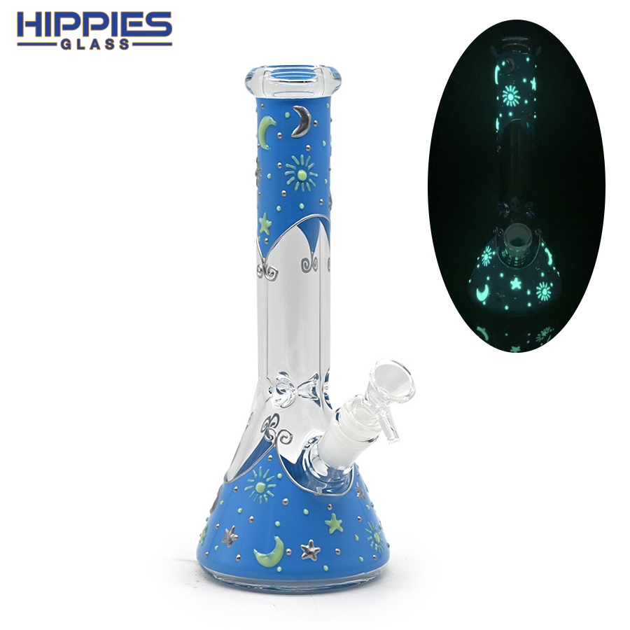 Glass Bottle With Luminous Star And Moon,Borosilicate Glass Water Pipe,Glass Bong,Glass Hookah,Hand Painted,Home Decorations,Smoking Accessaries