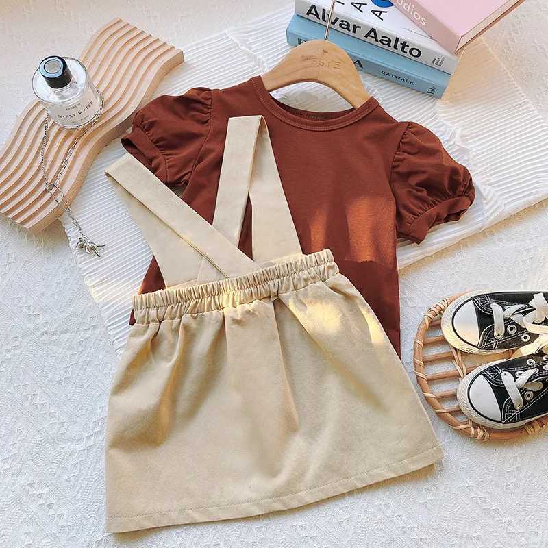 Clothing Sets 2-piece childrens set 2024 baby girl clothing cute summer short sleeved top+tight fitting clothing childrens girl clothing WX