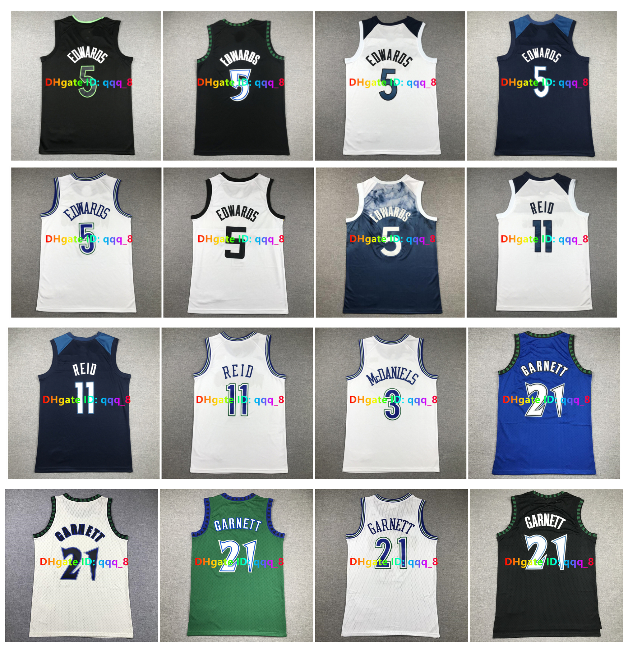 5 Anthony Edwards Kevin Garnett Rudy Gobert Karl-Anthony Towns Basketball Jersey Naz Reid Timberwolve Jaden McDaniels 2023 2024 City White Black Size S-XXL