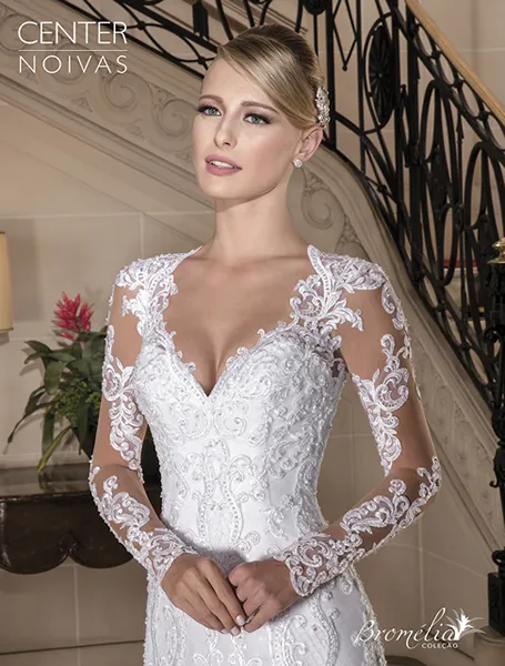 V Vintage Neck Long Sleeve Dresses Beaded Button Back Sheer Bridal Wedding Gowns Vestido De Casamento Bc estido