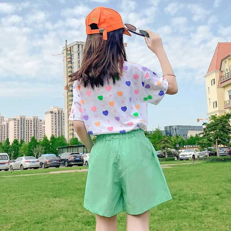 Clothing Sets Womens 2-piece summer short sleeved shorts 2024 casual outerwear childrens set new childrens clothing WX