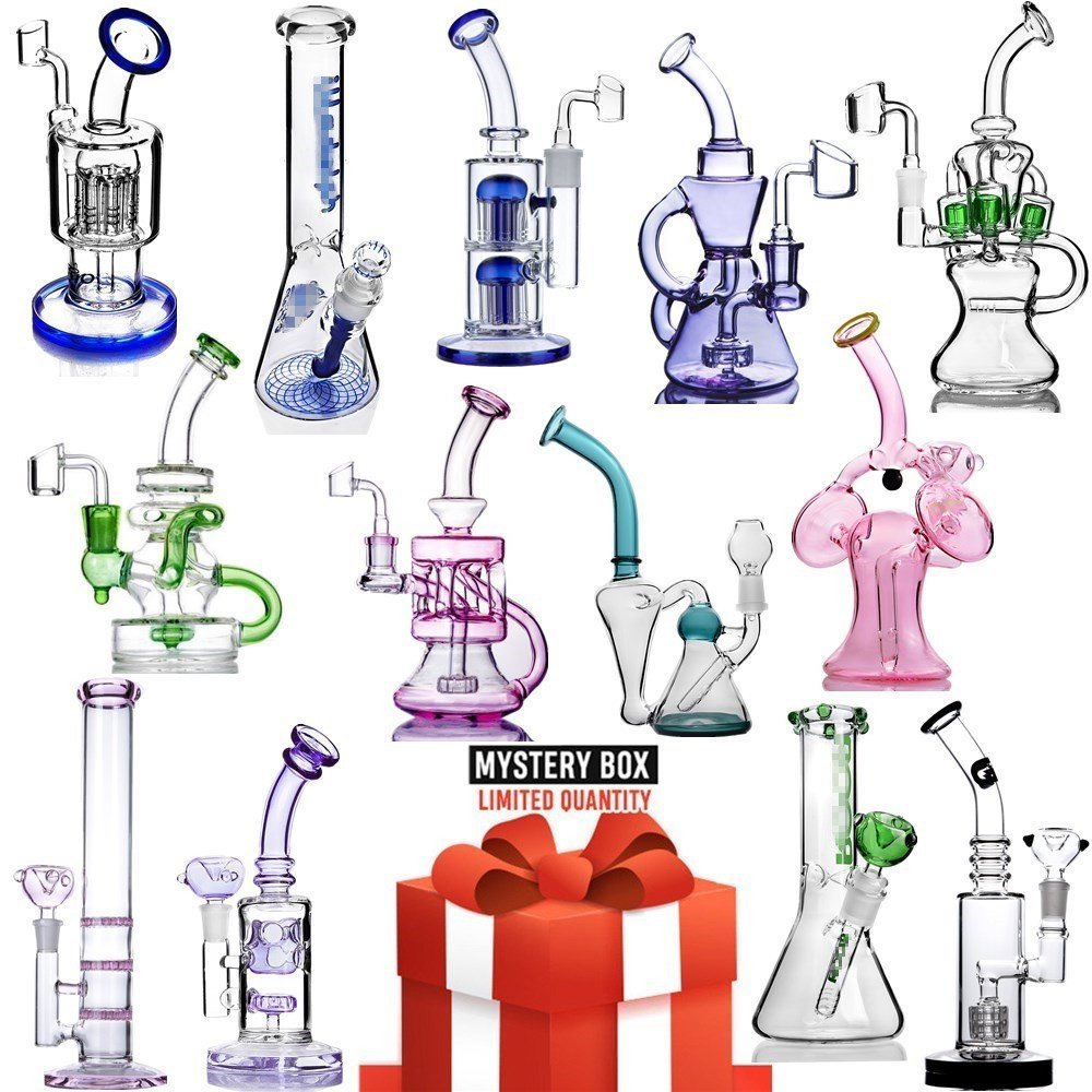 Mystery Box Glass Hookahs Bubbler Recycler Oil Rigs Glass Bong Water Pipe Smoking Shisha Random Color Free Shipping