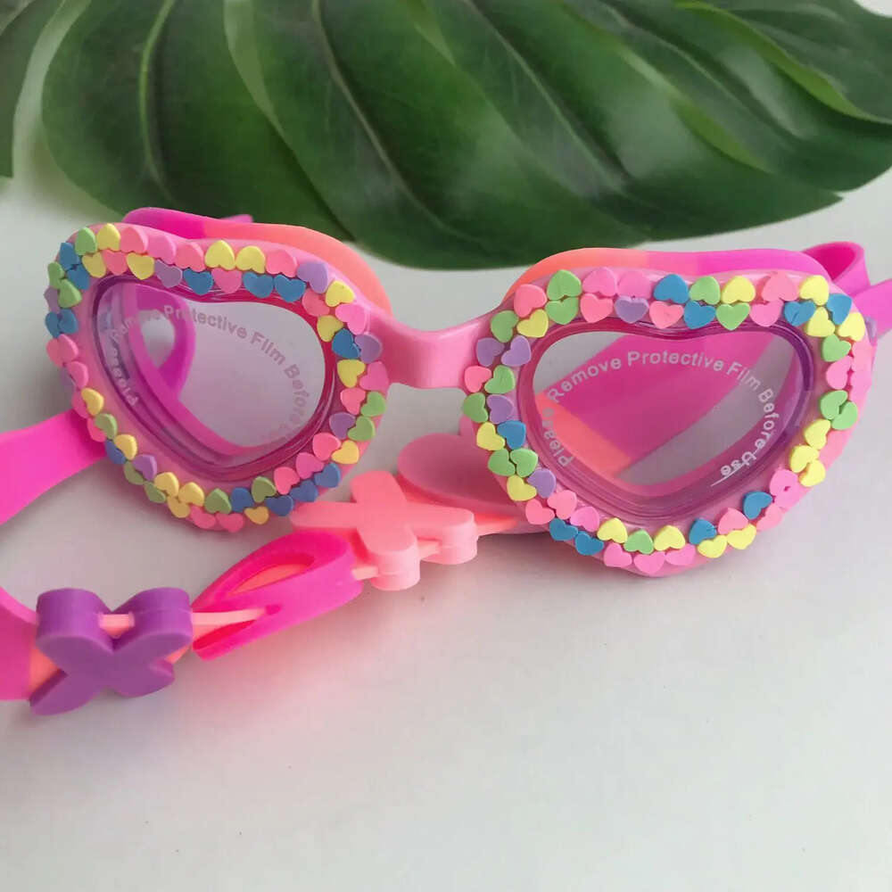 New lovely Waterproof Children's Swimming Goggles Candy Rainbow Heart UV Fogging Proof Swim Training Glasses For Children Kids