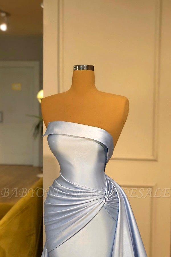 Elegant Strapless Satin Mermaid Evening Dresses Ruched Sweep Train Prom Gowns Women Formal Ocn Vestidos Bc16760 0517 0618 0703