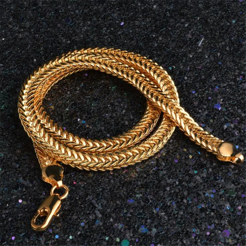 Gold Chain Necklace Fashion Jewelry 18 K 6MM 50CM 20Inch Men Geometric Pattern Snake 240511