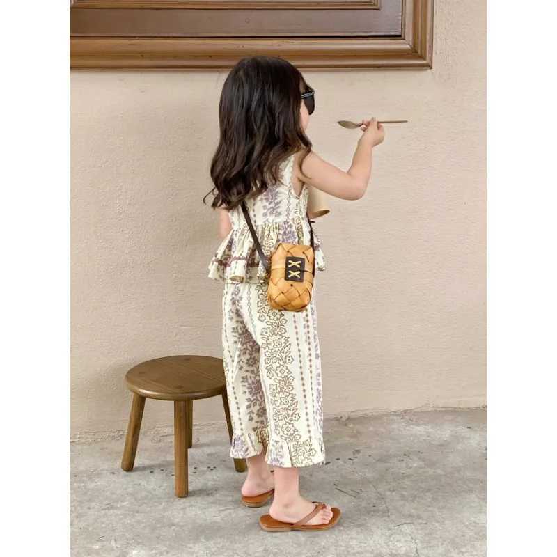 Clothing Sets Girls set floral print vest top mosquito net pants two pieces summer baby clothing set casual clothing top and pants WX