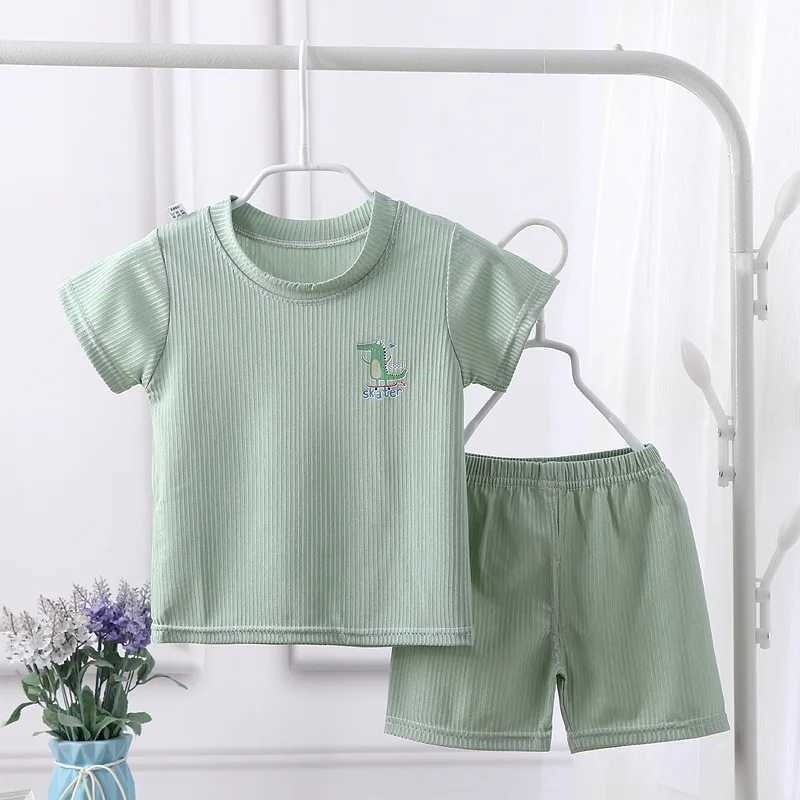 Clothing Sets 1-7Y Baby Boys Clothing Set Summer Breathable Ice Silk Preschool Girls Clothing Top+Pants 2PCS Pajama Set Childrens Clothing A1070 WX