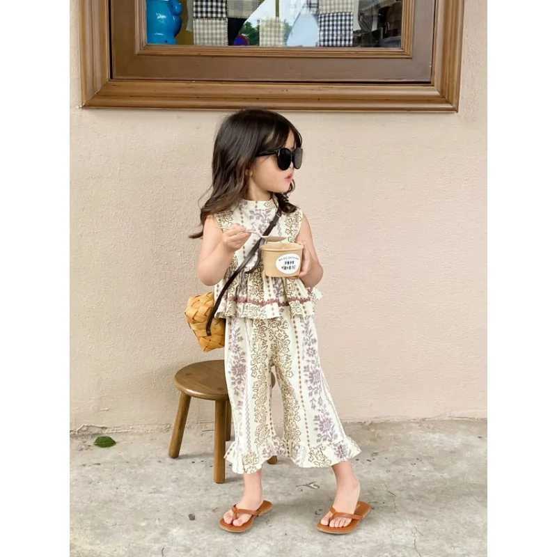 Clothing Sets Girls set floral print vest top mosquito net pants two pieces summer baby clothing set casual clothing top and pants WX