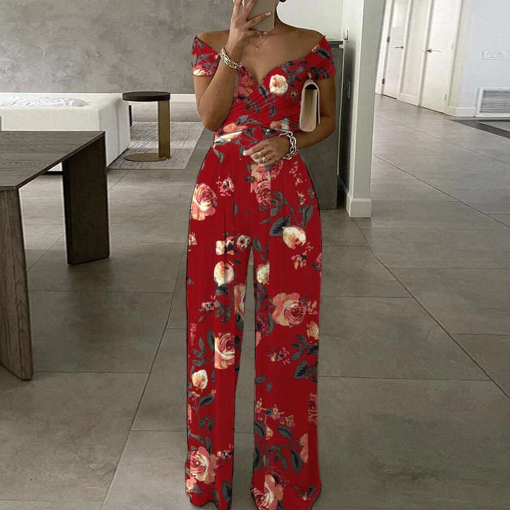 2024 Summer Women's Fashion, Elegance, Trendy Commuter Print Wide Leg jumpsuit F51736