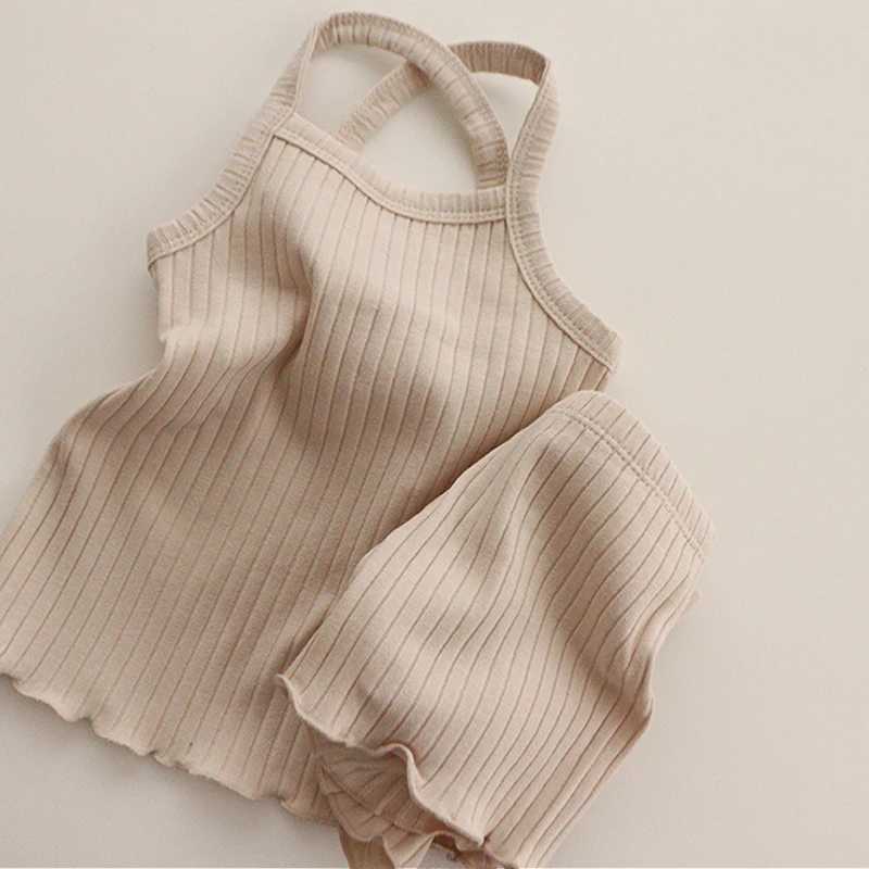 Clothing Sets Summer baby clothing set childrens solid color long sleeved elastic mens two-piece set newborn boy and girl pants set WX