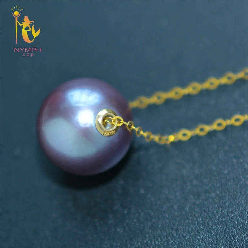 NYMPH genuine high quality round purple Edison Pearl necklace pendant with real 18 k gold styleD319 240511